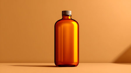 Mockup of a cosmetic bottle on a beige background.の素材