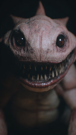 Creepy monster with big teeth and sharp teeth. Horror Halloween concept.の素材