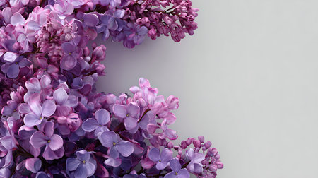 Purple lilac flowers on a white background with space for textの素材