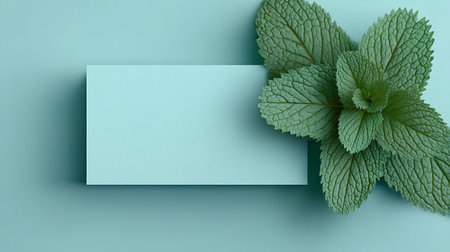 Mint leaves on blue background. Minimal concept. 3d renderの素材