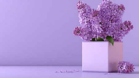 3d render of purple lilac flowers in a vase.の素材