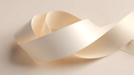 3d illustration of a white curved ribbon on a beige backgroundの素材