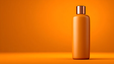 Mockup of brown cosmetic bottle on orange background. 3D renderingの素材