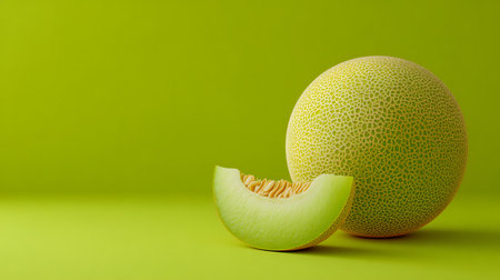 Fresh melon on a green background. Minimal concept with copy space.の素材