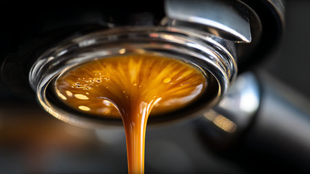 Coffee drip dripping from a coffee machine, close-upの素材
