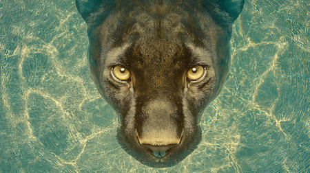 Panther swimming in the pool. Close-up portrait.の素材