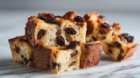 Slices of grape bread with raisins on the tableの素材