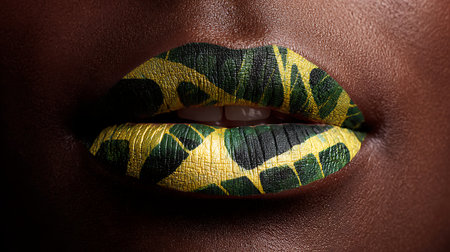 Close-up of beautiful female lips with bright green and yellow lipstick.の素材
