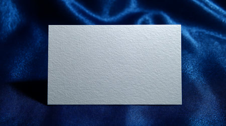 Blank business card on blue satin background, copy space.の素材