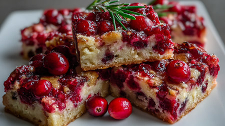 Cranberry Cheesecake with Rosemary on a White Plateの素材