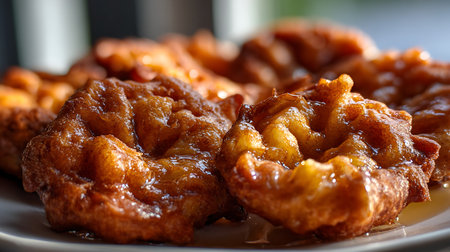 Close up of fried bananas on a plate. Selective focus.の素材