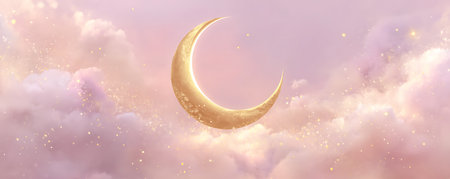 Ramadan Kareem Greeting Card. Ramadan Kareem Background with Moon and Clouds.の素材