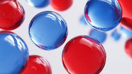 3d render of red and blue glass balls on a white backgroundの素材