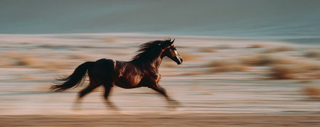 Horse run gallop in the desert. Motion blur effect.の素材