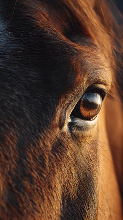 Eye of a brown horse close-up. Shallow depth of field.の素材