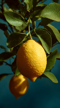 Lemon on a lemon tree in the garden. Selective focus.の素材