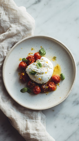 Caprese salad with mozzarella, basil and cherry tomatoesの素材