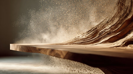 3d illustration of abstract background with wooden surface and sand waves.の素材