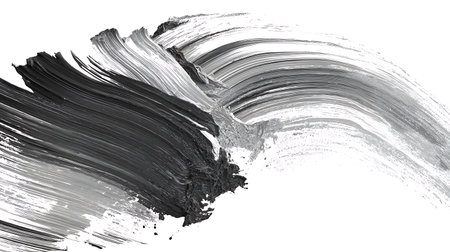 black and white acrylic paint brush stroke texture isolated on white background.の素材