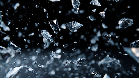 Broken glass on a black background, macro shot, close-upの素材