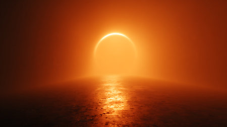 Fantasy landscape. Sunrise over the ocean. 3d render illustrationの素材