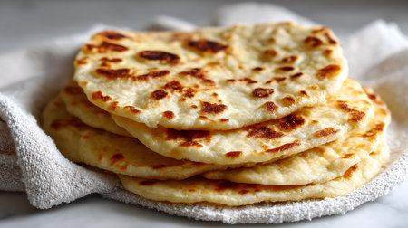 Pancakes on a white napkin, close-up.の素材