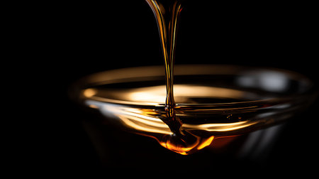 Close-up of a drop of sweet honey on a black backgroundの素材