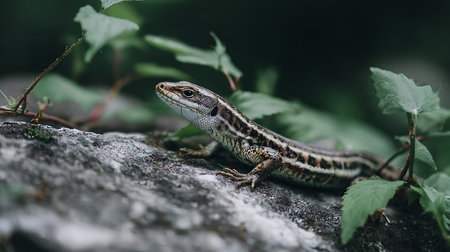 Lizard on a rock in the forest. Lacerta agilis.の素材