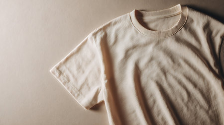 Blank t-shirt mockup on beige background with copy spaceの素材