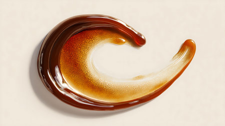 liquid caramel on a white background. 3d rendering, top viewの素材