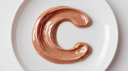 Chocolate cream letter C on a white plate. 3d renderingの素材