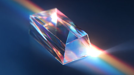 3d render of crystal on blue background with rays of light and lens flareの素材