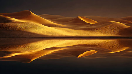 Desert sand dunes reflected in water. 3d illustration.の素材