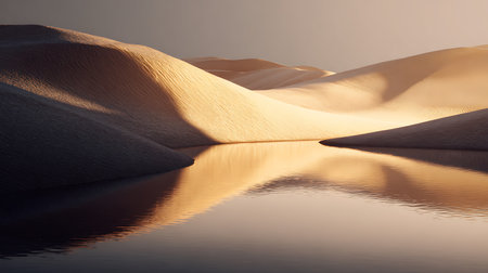 Desert sand dunes with reflection in the water. 3d renderingの素材