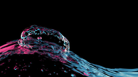 Abstract water splash on black background. 3d rendering, 3d illustration.の素材