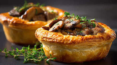 Cake with cream and berries on a dark background. Selective focus.の素材