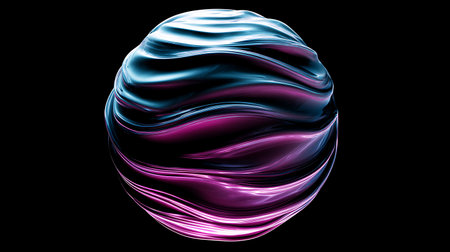 Abstract 3d rendering of a colorful sphere isolated on a black backgroundの素材