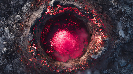 Volcanic crater with lava flow. 3d render illustration.の素材