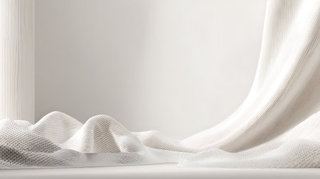 White fabric on a white background. 3d rendering, 3d illustrationの素材