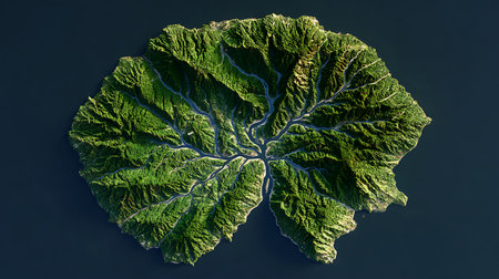 Aerial view of the island of Kamchatka. 3D renderingの素材