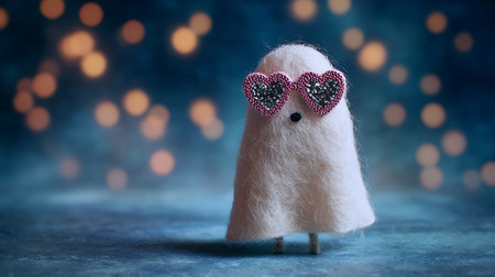 Christmas angel with heart shaped glasses on a bokeh background.の素材