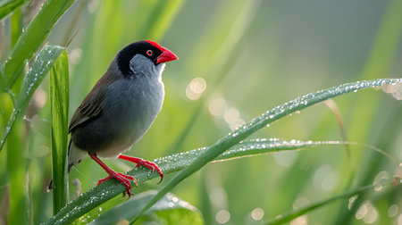 Red-crested Bulbul perching on a blade of grassの素材