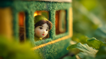 Vintage toy doll in the shape of a house in the gardenの素材