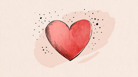 Hand drawn red heart on abstract watercolor background. Vector illustration.の素材