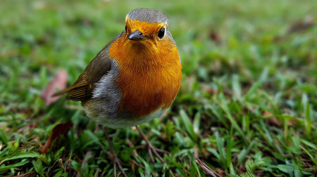 Robin Bird (Erithacus rubecula) on the grassの素材
