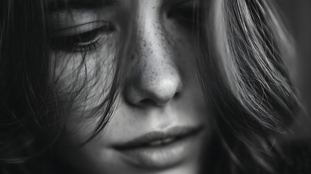 Closeup portrait of a young woman with tears on her face.の素材