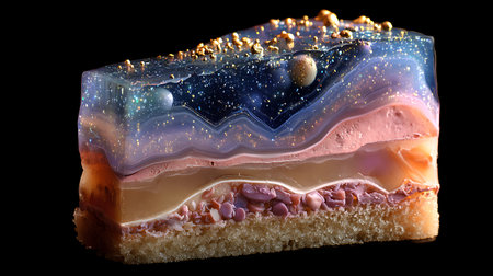 Piece of cake with nebulae and stars on black backgroundの素材