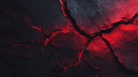 Cracks in the ground with red light. Abstract background for design.の素材
