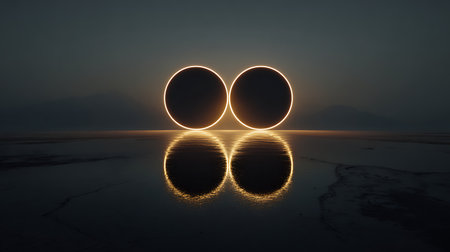 Sunset at the salt lake with reflection in water. 3d renderの素材