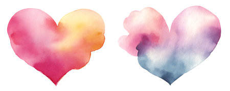 Watercolor hearts. Vector illustration. Hand drawn watercolor hearts.の素材
